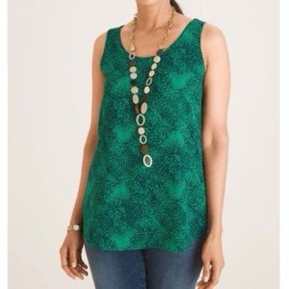NWT Chicos Size 1‎ Medium Green Modal Knit Tunic Tank Top Dot Print Stretch New